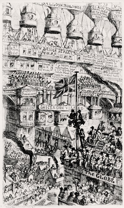 Et malthusiansk syn på fremtidens overfyldte London, England, efter Thomas Malthus