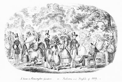 En scene i Kensington Gardens, eller Fashions and Frights fra 1829 (gravering) af George Cruikshank