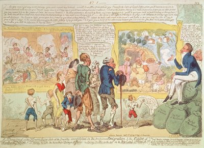 "Et stærkt bevis på landets blomstrende tilstand eksemplificeret i den foreslåede udvandring til Kap Det Gode Håb!" af George Cruikshank