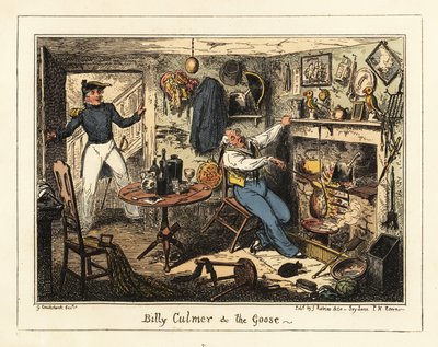 En flådeløjtnant indkalder en gammel midtskibsmand til tjeneste, 1826 (litografi) af George Cruikshank