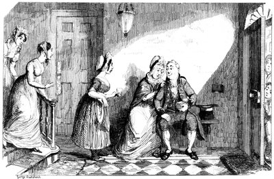 En række kvinder tager sig af en dårlig mand, 1800-tallet. af George Cruikshank