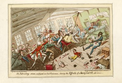 An Interesting Scene on board an East-Indiaman, showing the Effects of a Heavy Lurch, pub.1818 (farvelagt radering) af George Cruikshank