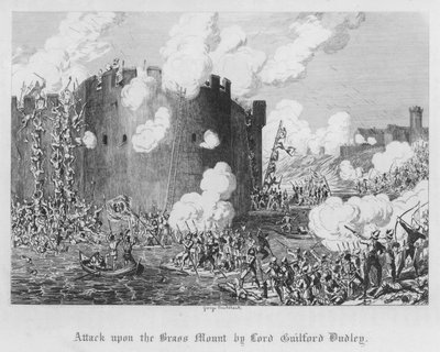 Angreb på messingbjerget af Lord Guilford Dudley (gravering) af George Cruikshank