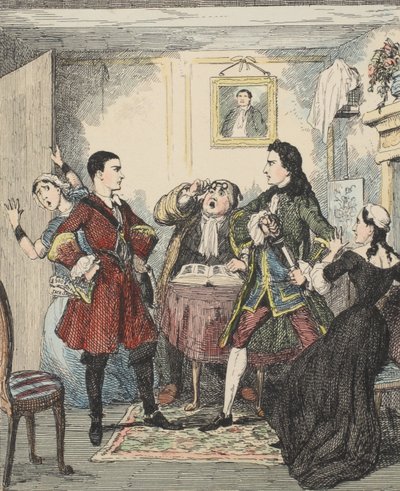 Audacity of Jack Sheppard, illustration fra Jack Sheppard: A Romance af William Harrison Ainsworth, udgivet 1839 (håndfarvet radering) af George Cruikshank