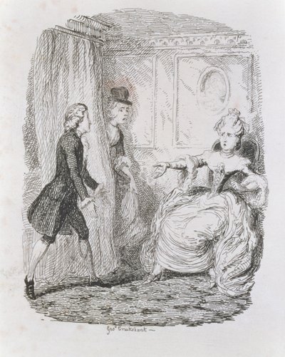 Lady Bellastons akavede situation, fra "Tom Jones, the History of a Foundling", graveret af kunstneren, illustration fra "The Works of Henry Fielding", udgivet af Henry G. Bohn, 1853 af George Cruikshank