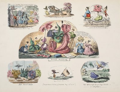 Bonnet Building, pub. 1828 (håndfarvet gravering) af George Cruikshank