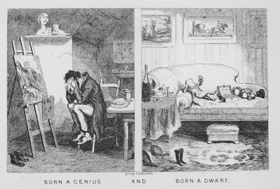 Født et geni, og Født en dværg (gravering) af George Cruikshank