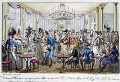 Café des Milles-søjler - i "Life in Paris" af David Carey, London af George Cruikshank