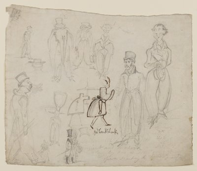 Karakterstudier (blyant, pen og blæk på papir) af George Cruikshank