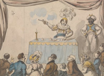 Tryllekunstner med pistol og kort af George Cruikshank