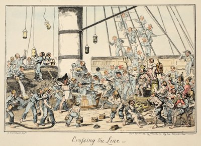 Crossing The Line, fra Greenwich Hospital, en serie af flådeskitser, Descriptive of a Life of a Man-of-Wars Man, pub. 1825 (håndfarvet gravering) af George Cruikshank