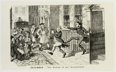 December - "The Winter of Our Discontent" fra George Cruikshanks stålstik til The Comic Almanacks: 1835-1853 af George Cruikshank