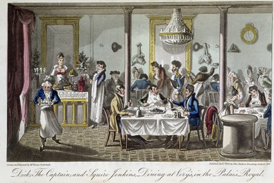Middag på Very, på Palais Royal - i "Life in Paris" af David Carey, London af George Cruikshank