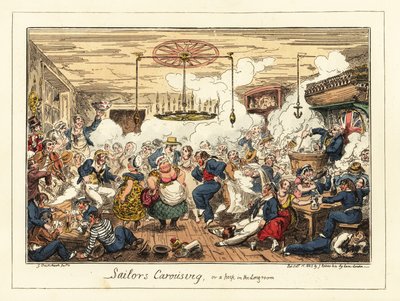 Engelske sømænd, der drikker og danser på en pub, Napoleons æra, 1829 (litografi) af George Cruikshank
