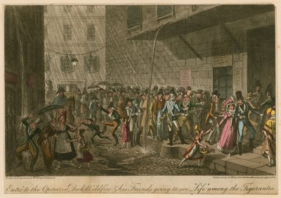 Entre to te Opera; eller: Dick Wildfire og hans venner på vej til Operaen for at se Life among the Figurantes af George Cruikshank