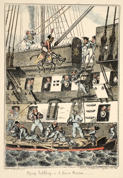 Flying Artillery or A Horse Marine, fra Greenwich Hospital, en serie flådeskitser, Descriptive of a Life of a Man-of-Wars Man, pub. 1826 (håndfarvet gravering) af George Cruikshank