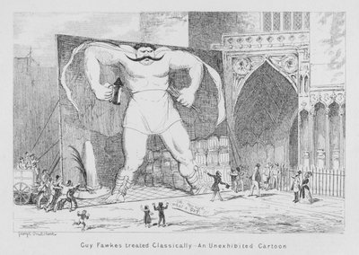 Guy Fawkes behandlet klassisk, En uudstillet tegneserie (gravering) af George Cruikshank