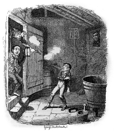 Illustration til "" Oliver Twist"" (Olivier) af Charles Dickens (1812-1870), af George Cruikshank (1792-1878). af George Cruikshank