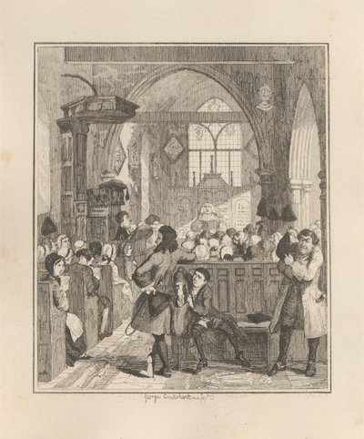 Jack Sheppard begår røveriet i Willesden Kirke af George Cruikshank