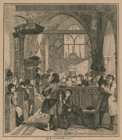 Jack Sheppard begår røveriet i Willesden Kirke af George Cruikshank