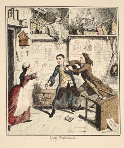 Jack Sheppard udviser en hævngerrig karakter, illustration fra Jack Sheppard: A Romance af William Harrison Ainsworth, udgivet 1839 (håndkoloreret radering) af George Cruikshank