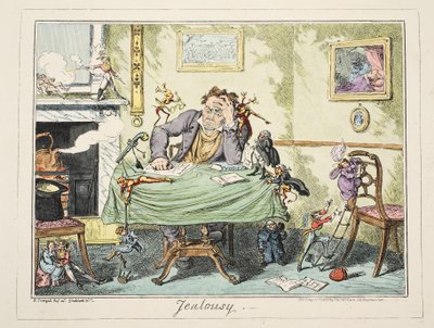 Jalousi, pub. 1835 (håndfarvet gravering) af George Cruikshank