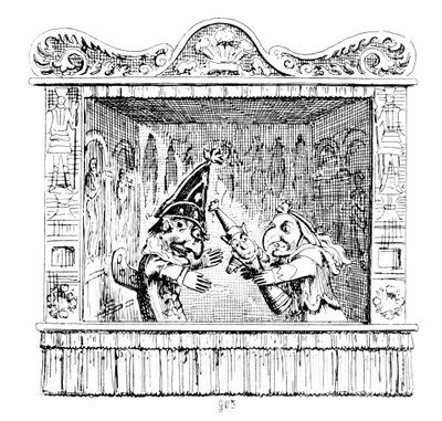 Judy opfordrer hr. Punch til at tage barnet af George Cruikshank