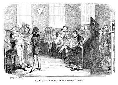 juni - Ferie på de offentlige kontorer, c1836. af George Cruikshank