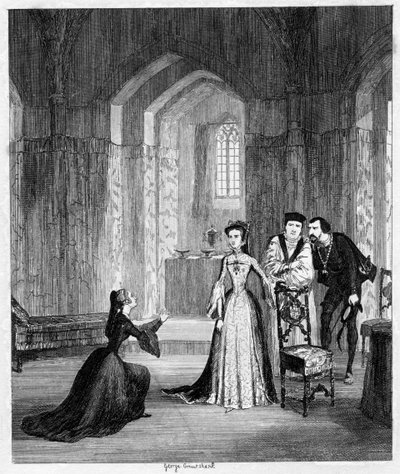 Lady Jane Gray bønfalder dronning Mary om at skåne sin mands liv, 1554 1840. af George Cruikshank