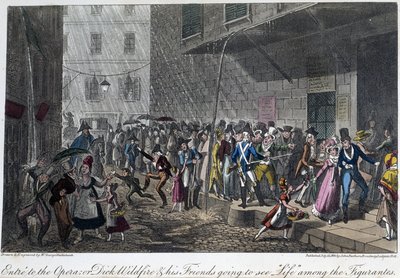 Indgangen til Operaen i Paris - i ""Livet i Paris"" af David Carey, ill. af Georges Cruikshank, red. Faiburn, London af George Cruikshank