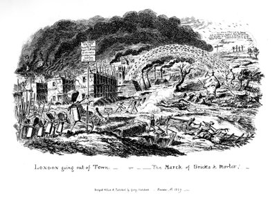 London går ud af byen - eller The March of Bricks and Mortar, 1829 af George Cruikshank