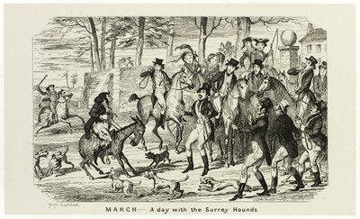 Marts - En dag med Surrey Hounds fra George Cruikshanks stålstik til The Comic Almanacks: 1835-1853 af George Cruikshank