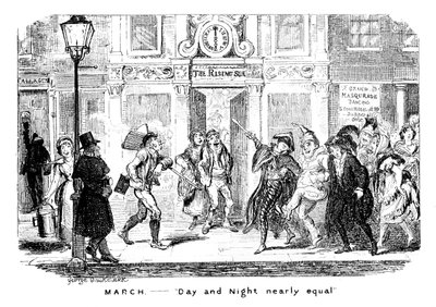 Marts - Dag og nat næsten lige store, 1800-tallet. af George Cruikshank