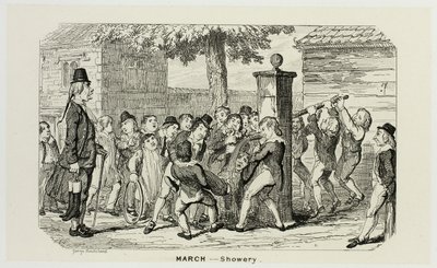 Marts - Showery fra George Cruikshanks stålætsninger til The Comic Almanacks: 1835-1853 af George Cruikshank