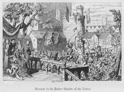 Masque i Palace Garden of the Tower (gravering) af George Cruikshank