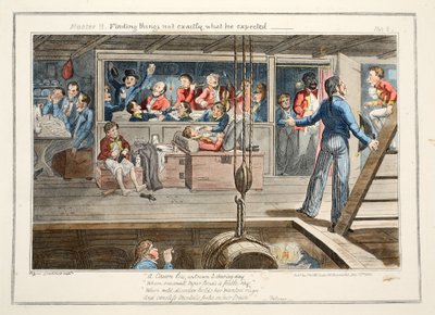 Mester B, at finde ting, der ikke lige var, hvad han forventede, pub. 1835 (håndfarvet gravering) af George Cruikshank