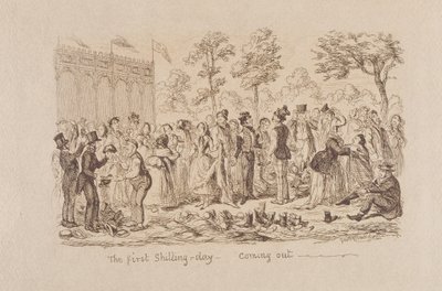 Mayhews store udstilling fra 1851: Den første Shilling Day - Kommer ud, 1851 af George Cruikshank