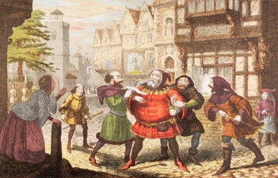 Mrs Quickly har Sir John Falstaff arresteret i Henry IV, del 2, fra 