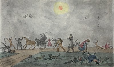November - (Old Style) - Svæv gennem tågen og den beskidte luft, pub. 1835 (håndfarvet gravering) af George Cruikshank