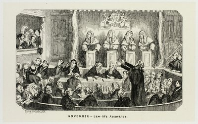 November - Law-Life Assurance fra George Cruikshanks stålstik til The Comic Almanacks: 1835-1853 af George Cruikshank