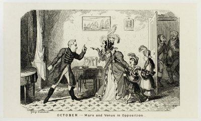 Oktober - Mars og Venus i opposition fra George Cruikshanks stålstik til The Comic Almanacks: 1835-1853 af George Cruikshank