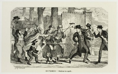 Oktober - Opsigelse fra George Cruikshanks stålstik til The Comic Almanacks: 1835-1853 af George Cruikshank