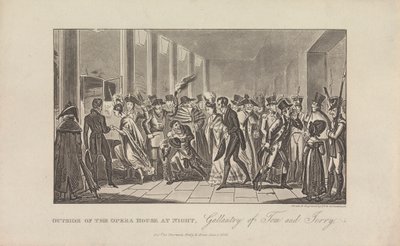 Uden for operahuset om natten af George Cruikshank