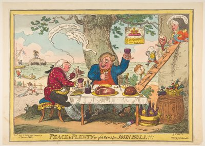 Fred og overflod eller gode nyheder for John Bull!!!, 25. maj 1814. af George Cruikshank
