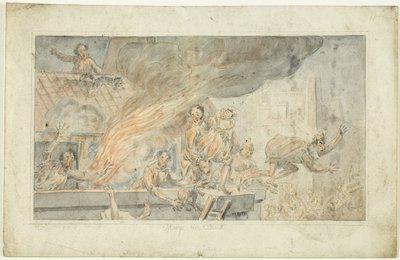 Folk flygter fra en brændende bygning af George Cruikshank
