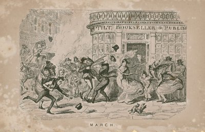 Folk kæmper mod den kraftige vind af George Cruikshank