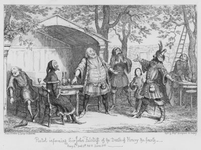 Pistol, der informerer Sir John Falstaff om Henry den fjerdes død af George Cruikshank