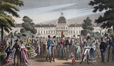 Promenade au Jardin des Tuileries - i "Life in Paris" af David Carey, London af George Cruikshank