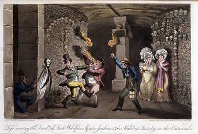Promenade dans les catacombes - i "" Life in Paris"" af David Carey, ill. af George Cruikshank, red. Fairburn, London af George Cruikshank