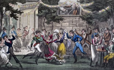 Quadrille i Salon de Mars, på Champs Elysée - i "" Life in Paris" af David Carey, London af George Cruikshank